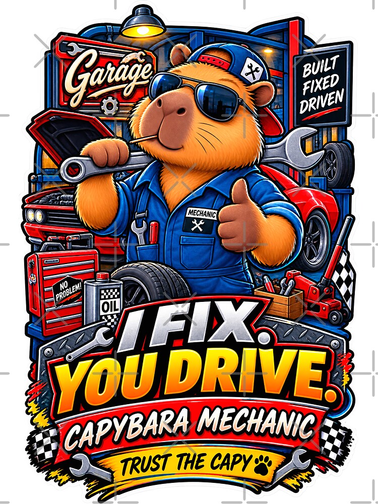 Capybara Mechanic – I Fix You Drive – Funny Car Mechanic by ACGIMPRESIONES