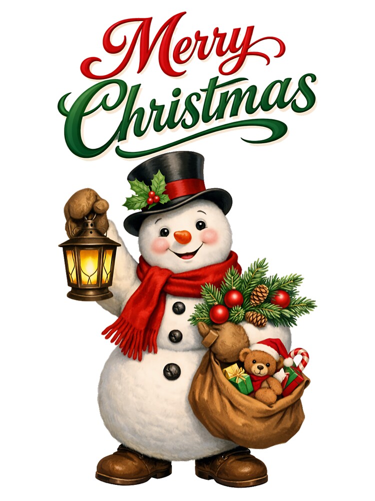 Whimsical Christmas Snowman Lantern and Teddy Bear by DeliaDesignsCo
