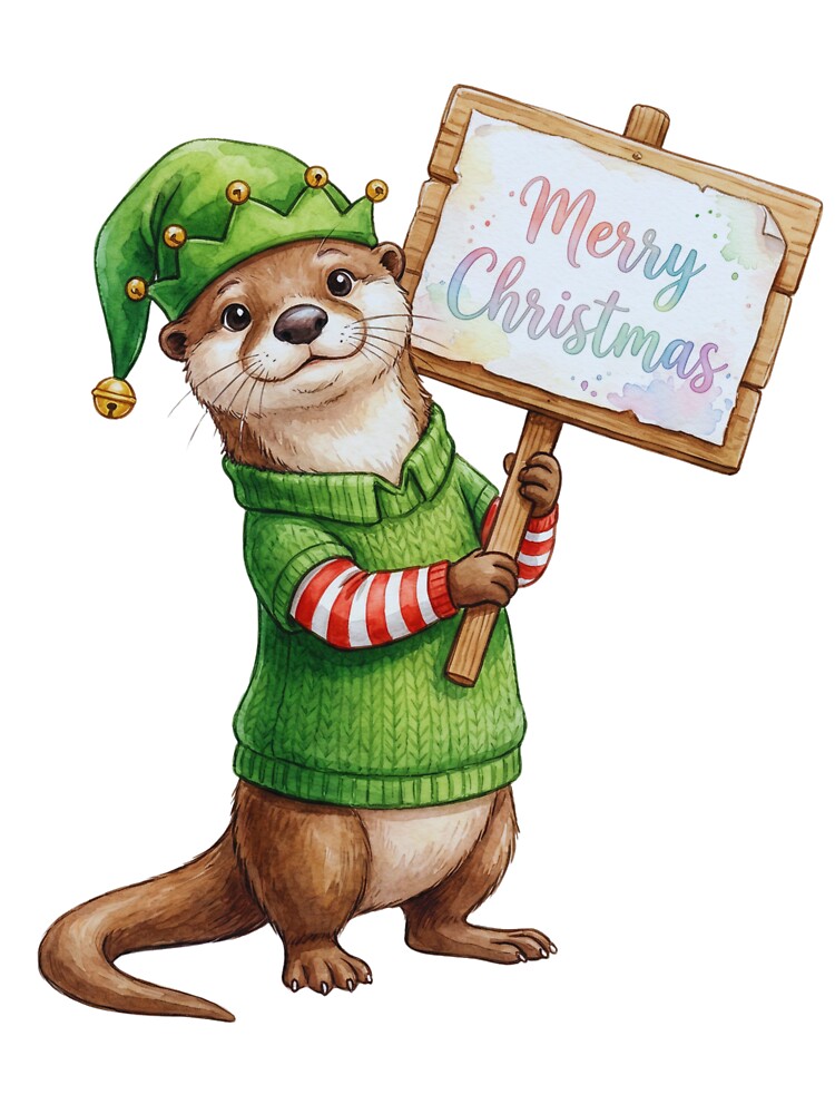 Kawaii Otter in Elf Costume – Christmas Party Design by Otterly Cute