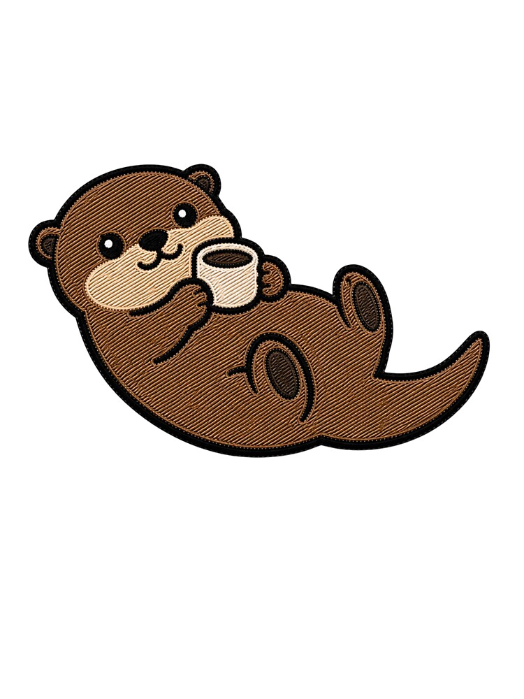 Cute Otter Floating with Coffee Kawaii Embroidery Patch by ColorSplash123