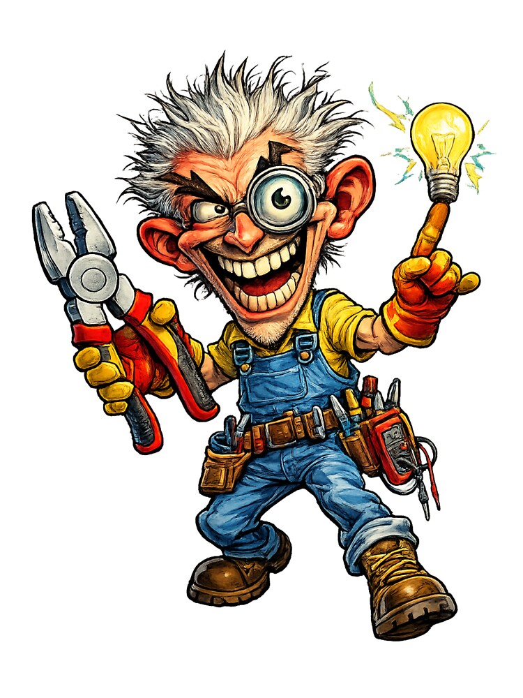 Funny Electrician Cartoon by AlexLineArt
