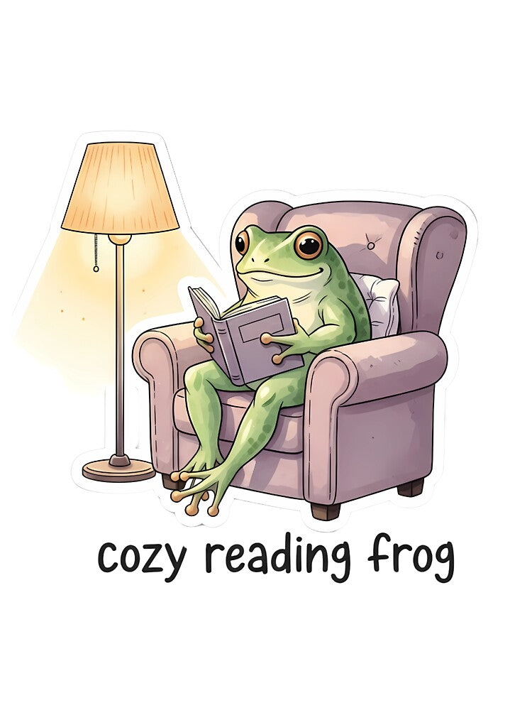 frog doing everyday things: frog reading cozy book. by BorenStore