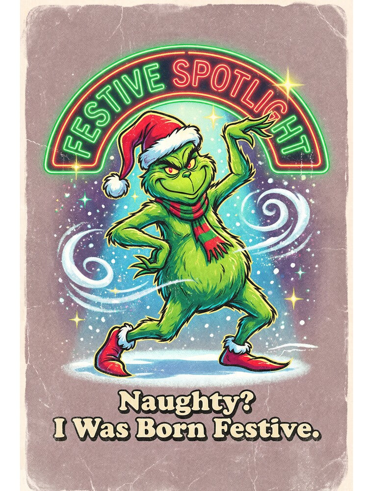 “Funny Green Christmas Mischief Tee – BORN FESTIVE”. Ai generated. by GreaterVibePOD
