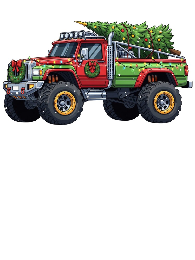 Vintage Christmas Red Truck with Tree – Festive Holiday Farmhouse Art & Classic Xmas Gift by sahbender