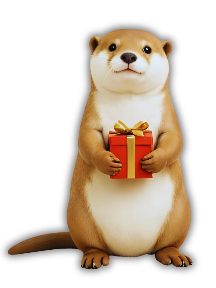 Cute Otter Holding a Christmas Gift – Wholesome Winter Artwork by Otterly Cute