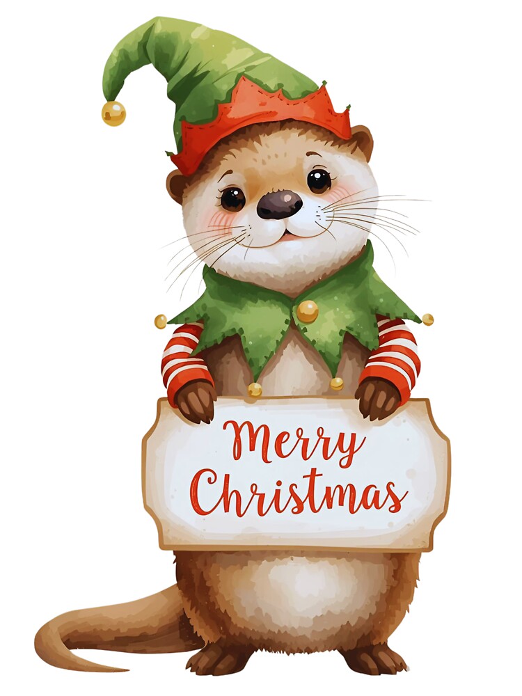 Otter in Elf Suit – Cute Christmas Cartoon Illustration by Otterly Cute