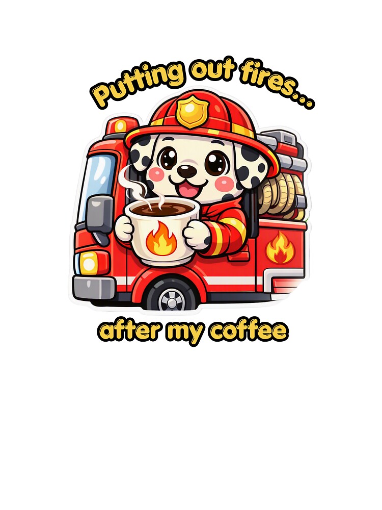 Putting Out Fires Cute Kawaii Firefighter Dalmatian Dog Coffee by Jenni Tee