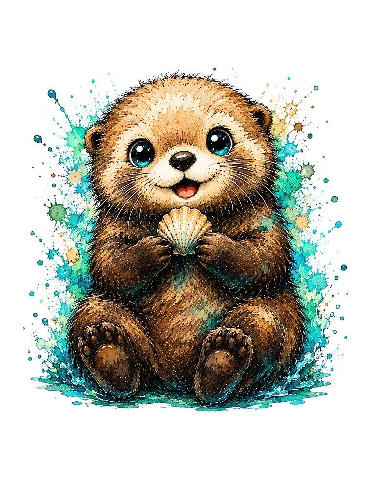 Kawaii Sea Otter Watercolor Art – Cute Adorable Ocean Animal Illustration by ColorSplash123