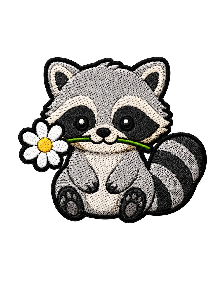 Cute Raccoon Holding a Flower Embroidery Patch by ColorSplash123