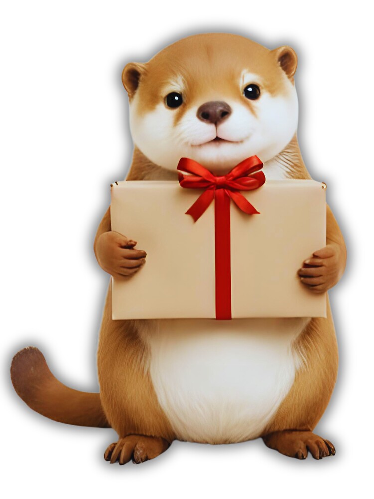 Happy Otter with Christmas Gift – Cute Holiday Animal Aesthetic by Otterly Cute