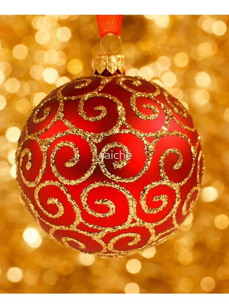 Red Patterned Christmas Bauble on Bokeh Background Vector by taiche