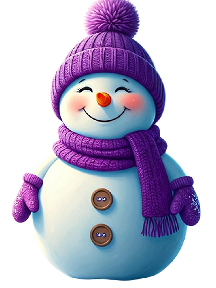 Cute Cartoon Snowman Holding Purple Heart in Dreamy Winter Scene by PixelVibe782