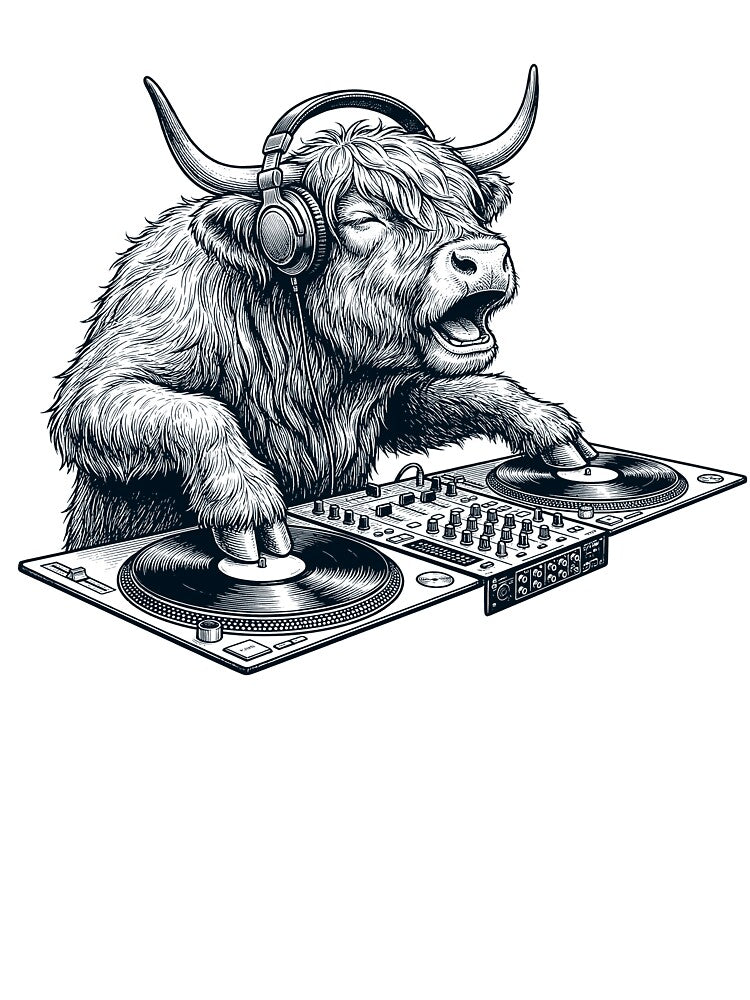Vintage Retro Highland Cow DJ Animal Music Lover by TerryConnells