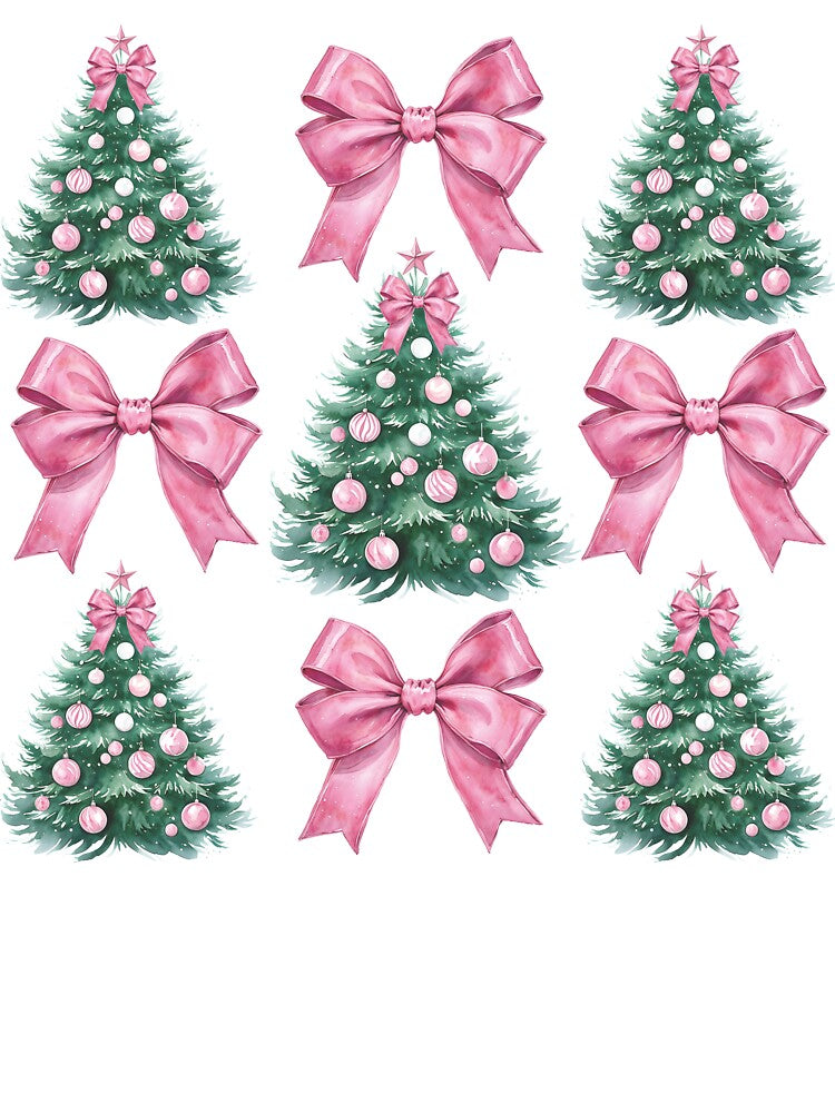 Pink Christmas Tree Womens Christmas Bow Aesthetic Girly Holiday Pastel Christmas Sweatshirt Cute Christmas Gift by LessIsLoud