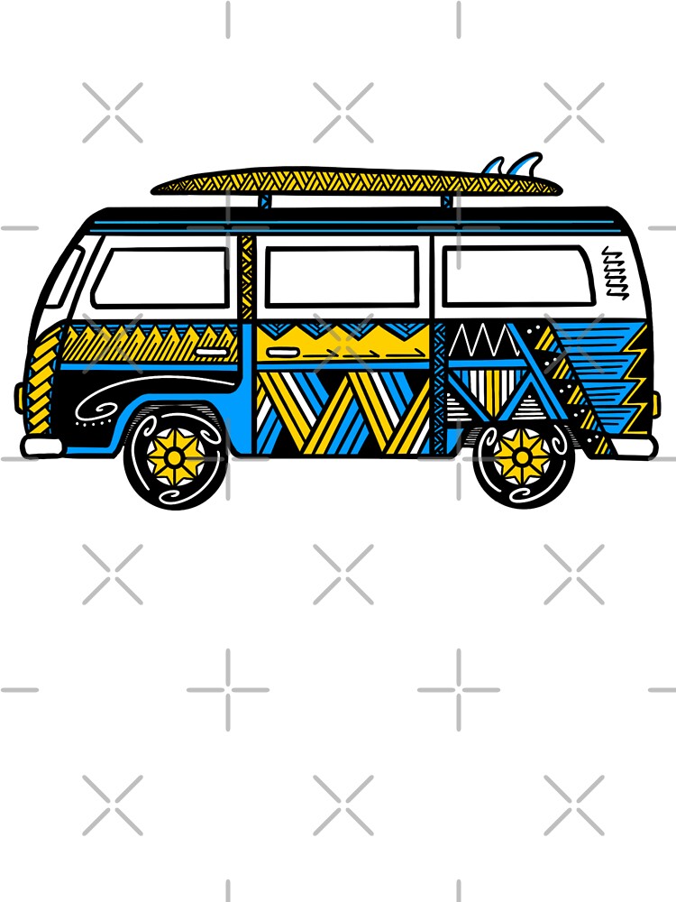 Blue Tribal Van with Surfboard by Steeb757