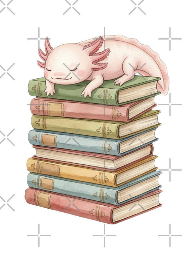 Axolotl is sleeping book books catnap cute kawaii cat kitten cats kitty by CheeseBlueprint