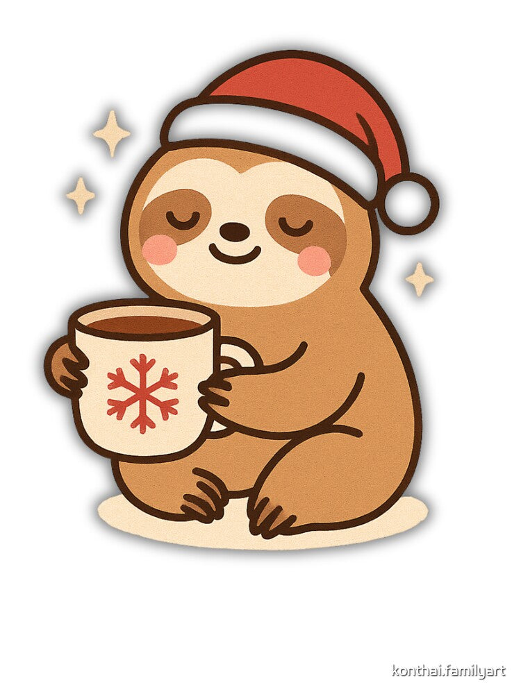 Cute Christmas Sloth – Cozy Hot Cocoa Kawaii Holiday Illustration by konthai.familyart