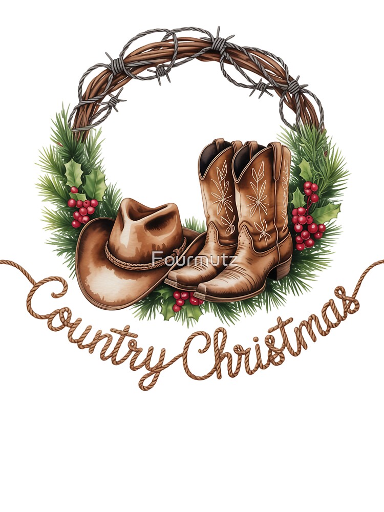 Country Christmas Cowboy Wreath – Western Holiday Design by Fourmutz