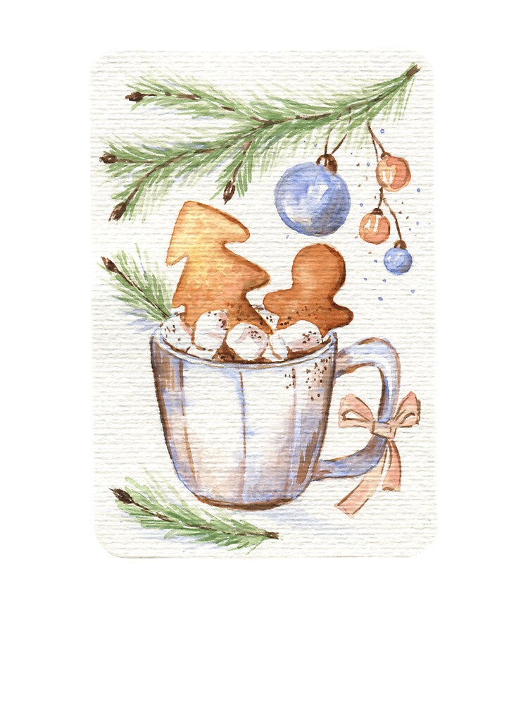 Vintage Christmas Card with Hot Chocolate and Gingerbread Cookies by Flowersforbear