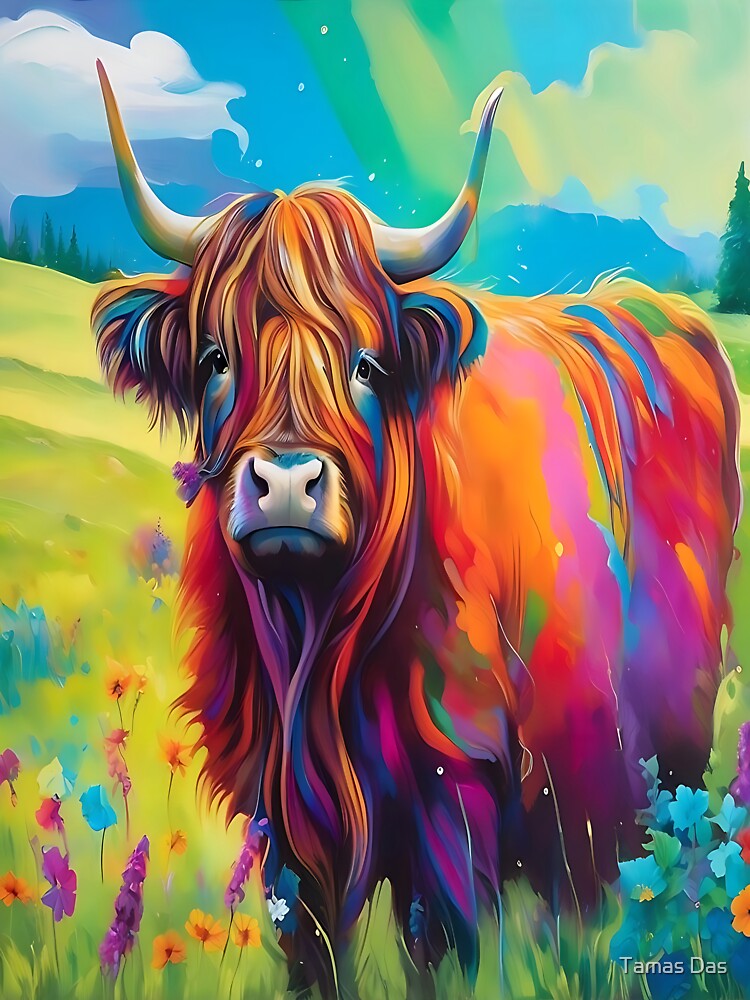 Highland Cow Painting Rustic Charm and Beauty by Tamas Das