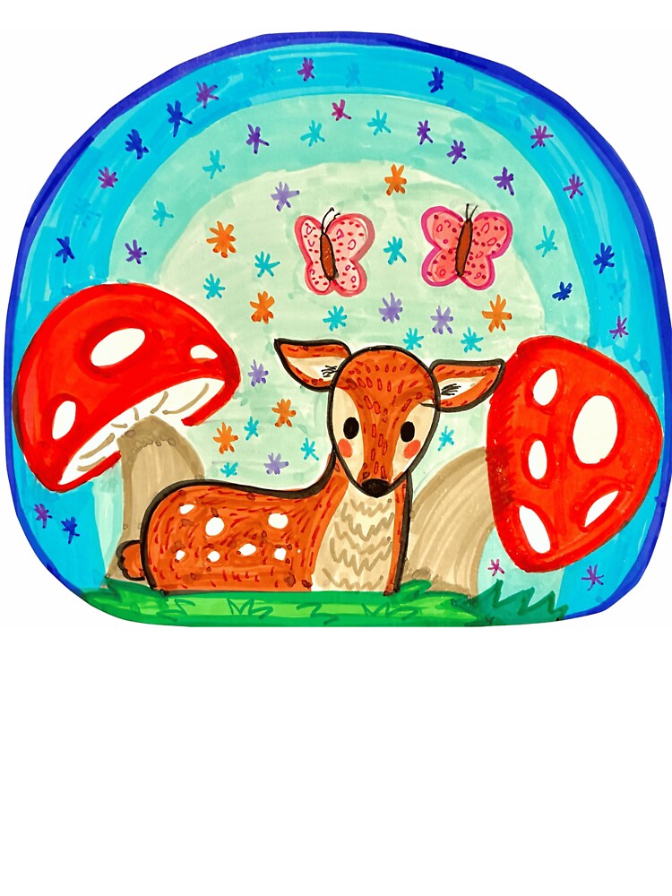 Cute Fawn And Red Mushrooms Illustration by Roos-Reijnders