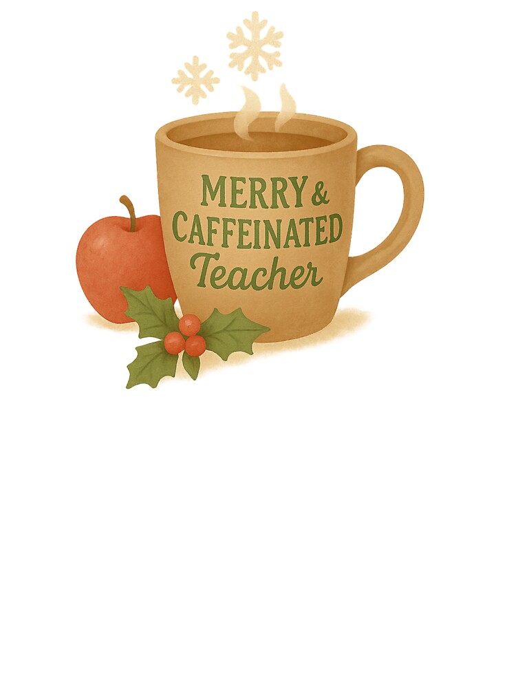 Merry & Caffeinated Teacher | Funny Christmas Coffee Lover T-Shirt by Just You Tee | Say It Loud, Wear It Proud