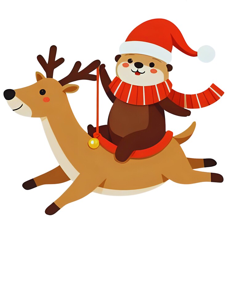 Cute Otter Riding Santa’s Reindeer – Funny Christmas Design by Otterly Cute