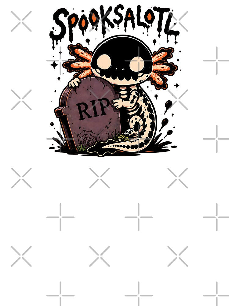 Spooksalotl Skeleton Axolotl Graveyard RIP Tombstone Halloween Design by MAPDDesigns