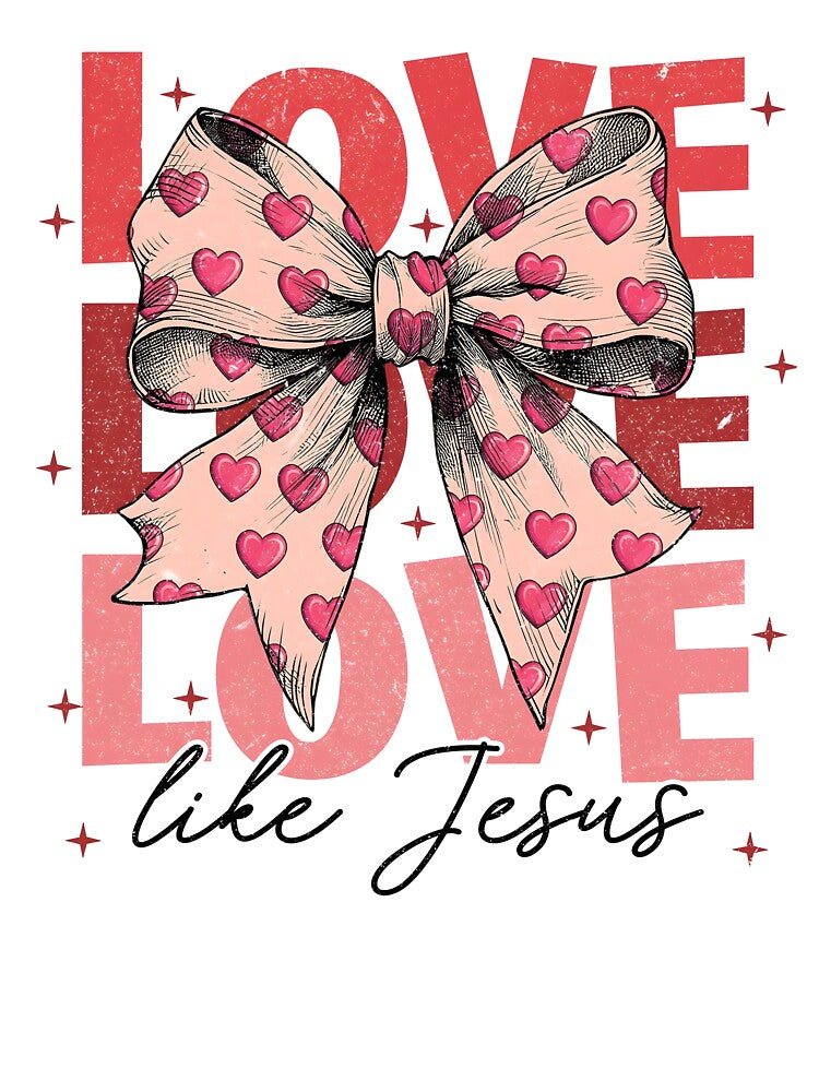 Retro Christian Valentine, Love Like Jesus, Coquette Heart Bow by Davidkoci
