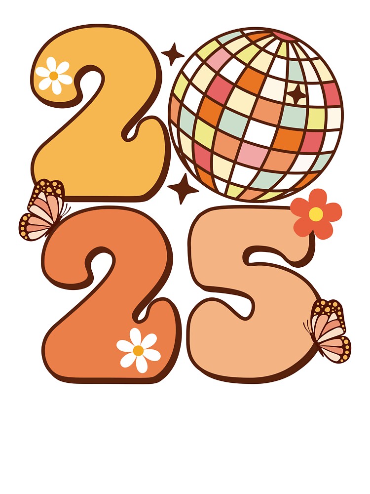 2025 Happy New Year Disco Groovy Flower Butterfly by HappyDStickers