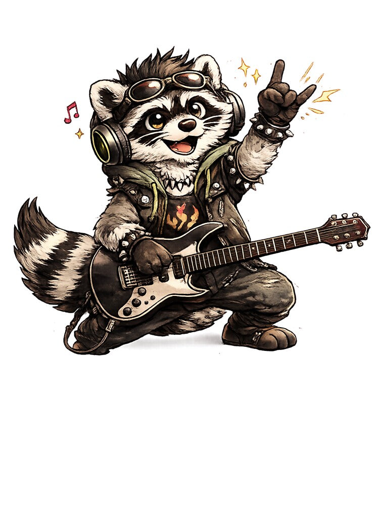 Cute Guitar Raccoon Character by StyleBloomes