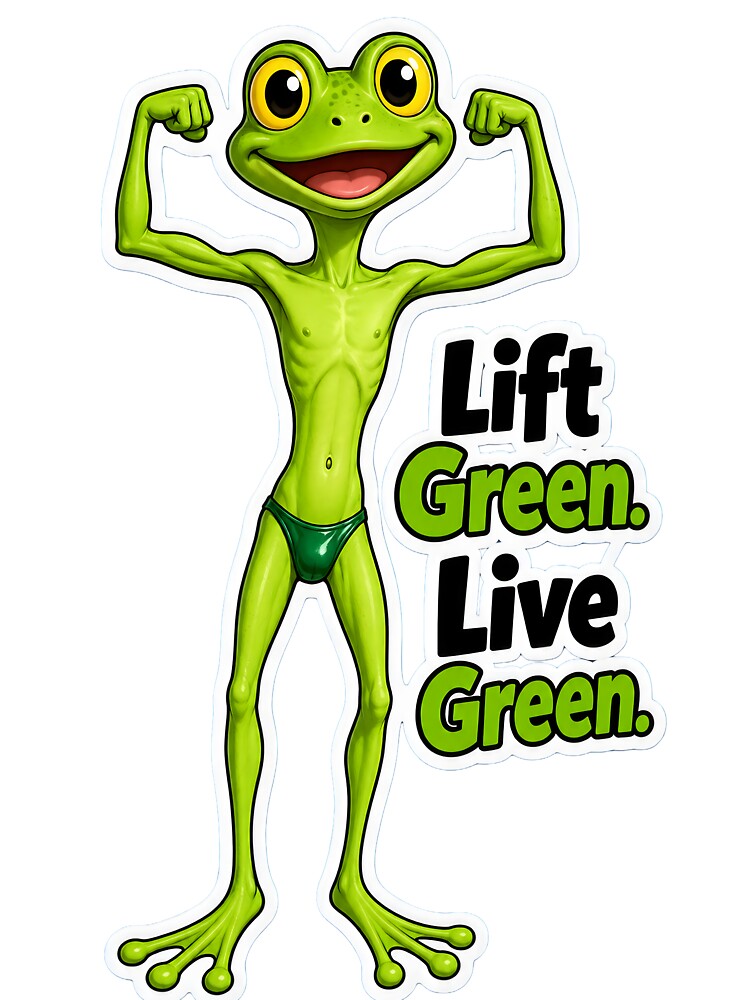 Lift Green Live Green – Bodybuilder Frog Cartoon by Halbeskilo