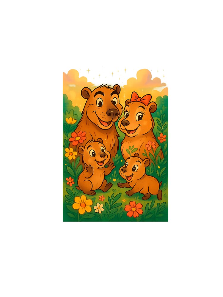 CapyFam Garden – Wholesome Capybara Family Cartoon Illustration by CapyToon