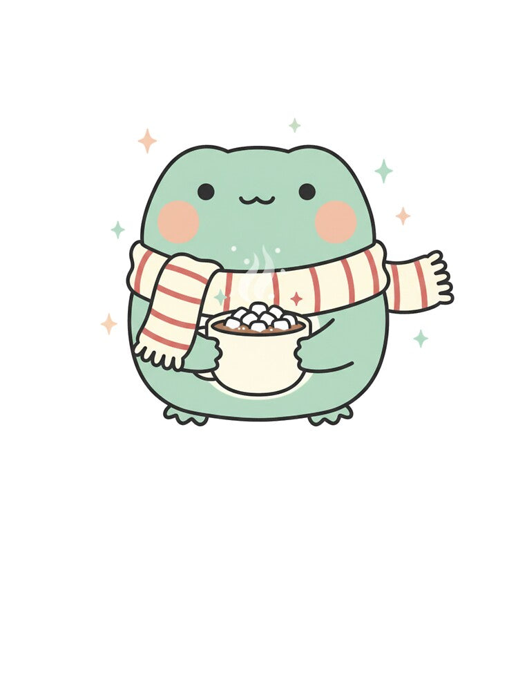 Pastel Kawaii Frog With Scarf & Hot Chocolate, Christmas Design by BloodMoonDesigns