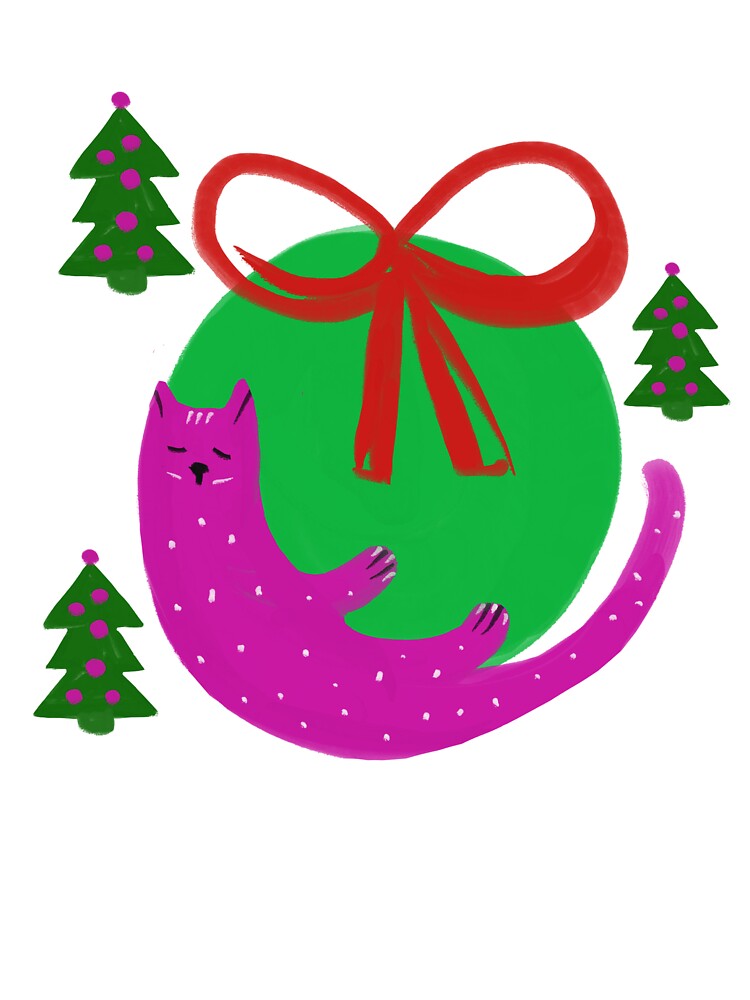 Purple Christmas Cat with Green Ornament – Festive Holiday Illustration by jsapro