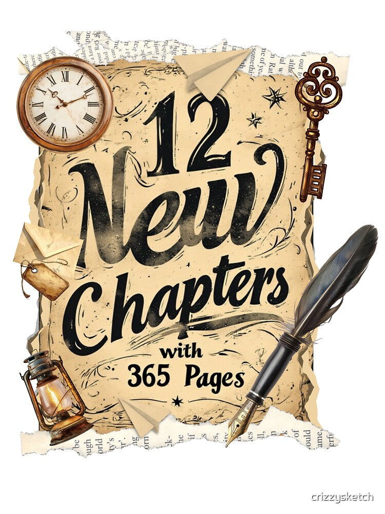 Vintage 12 New Chapters with 365 Pages | New Year Quotes by crizzysketch