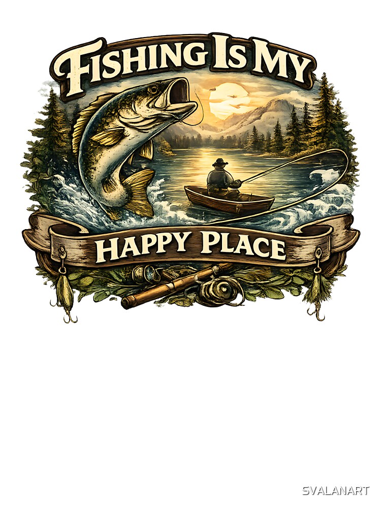 Fishing Is My Happy Place – Peaceful Fishing Nature Design by SVALANART