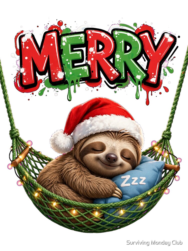 Merry Graffiti Sloth Santa Hammock by Surviving Monday Club
