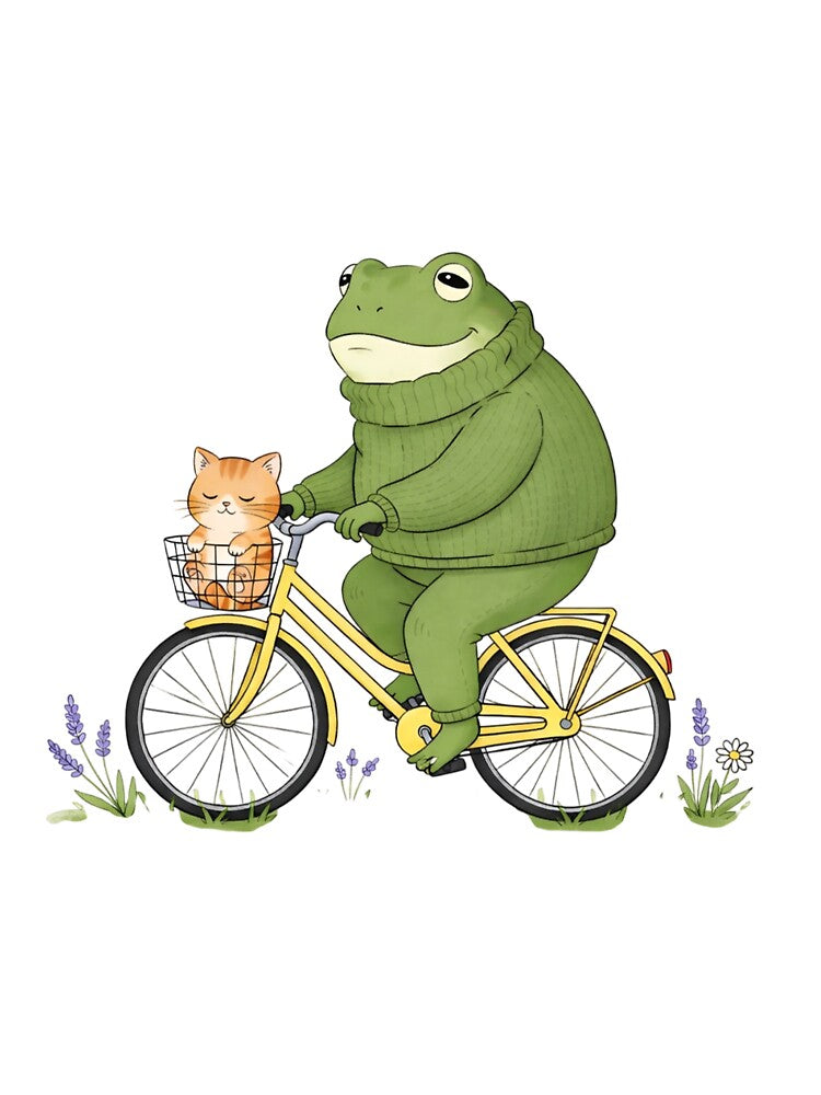 Frog Riding Bicycle with Cat by DigiHouse