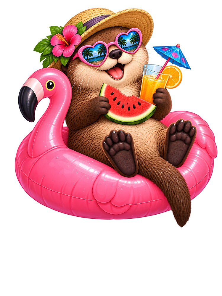 Summer Vacation Otter on Flamingo Float by TinyWeird