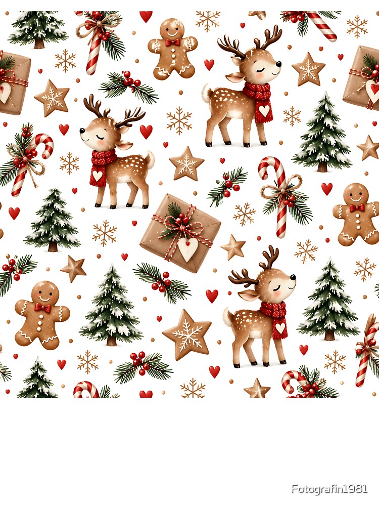 Cute reindeer and gingerbread man Christmas pattern by Fotografin1981