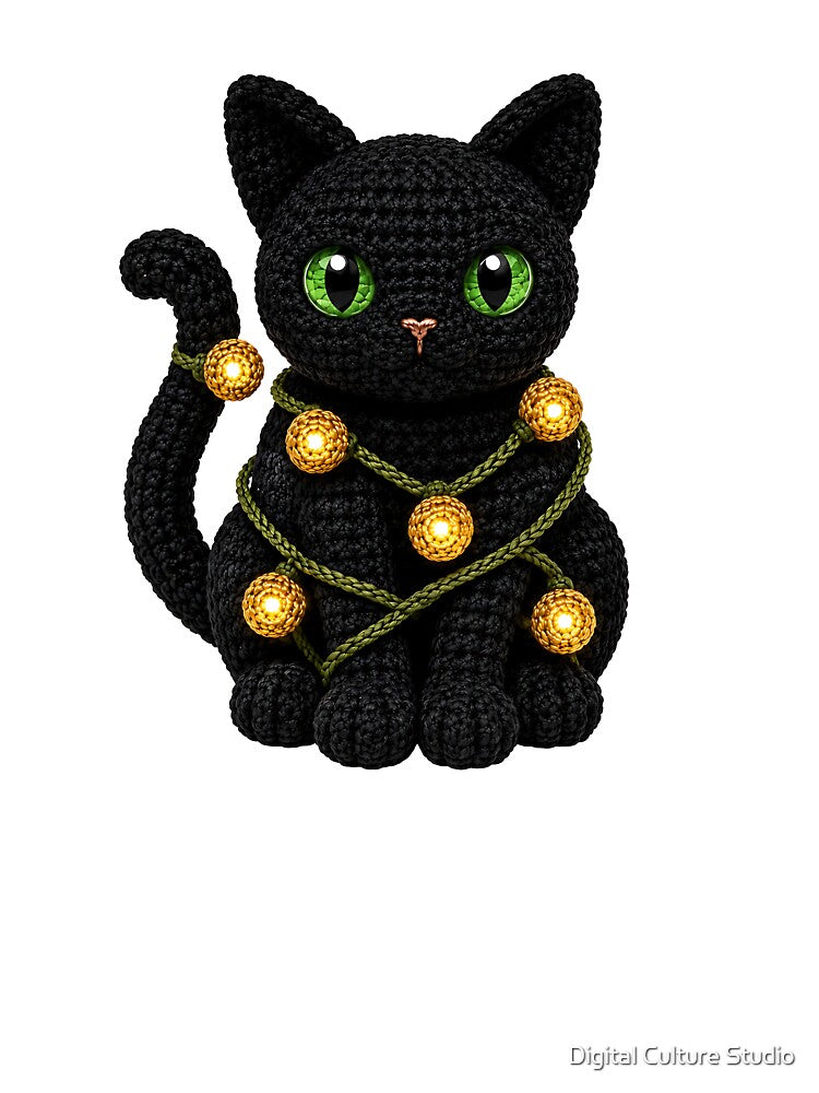 Crochet Black Cat with Christmas Lights – Cute Amigurumi Holiday Cat by Digital Culture Studio