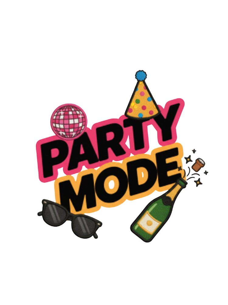 Party Mode Celebration — Fun Pink and Yellow Typography with Disco Ball and Champagne by Colorful-Garden