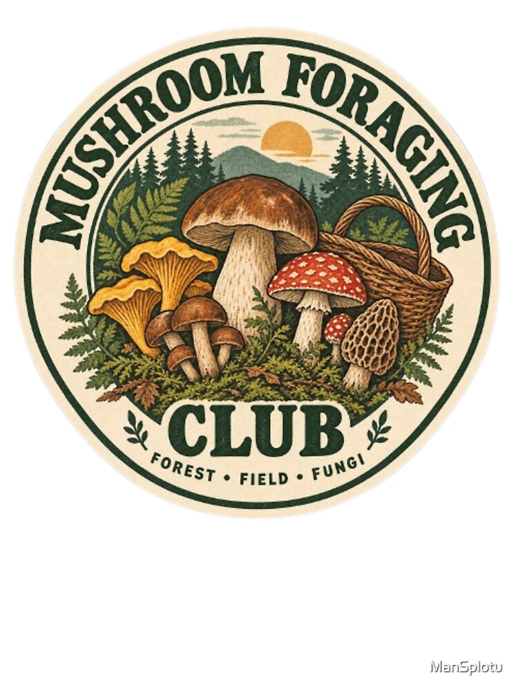 Mushroom Foraging Club – Vintage Forest Fungi Badge by ManSplotu