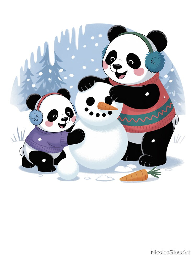 Pandas and Snowman by NicolasGlowArt