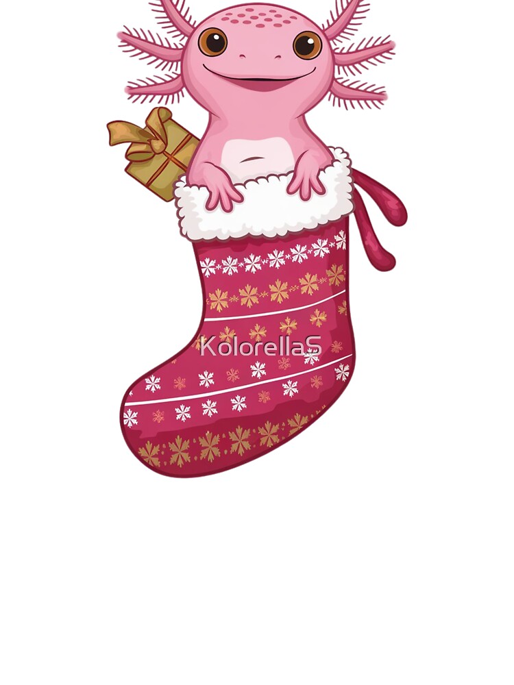 Happy Axolotl Gift, Aksoltl Likes Christmas, Axolotl in a Christmas Stocking by KolorellaS