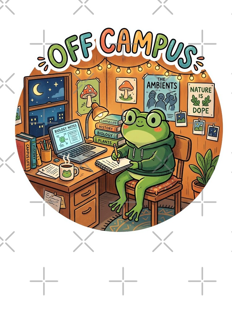 OFF CAMPUS Frog – Cozy College Student Cartoon Aesthetic by ArtsyExplorer