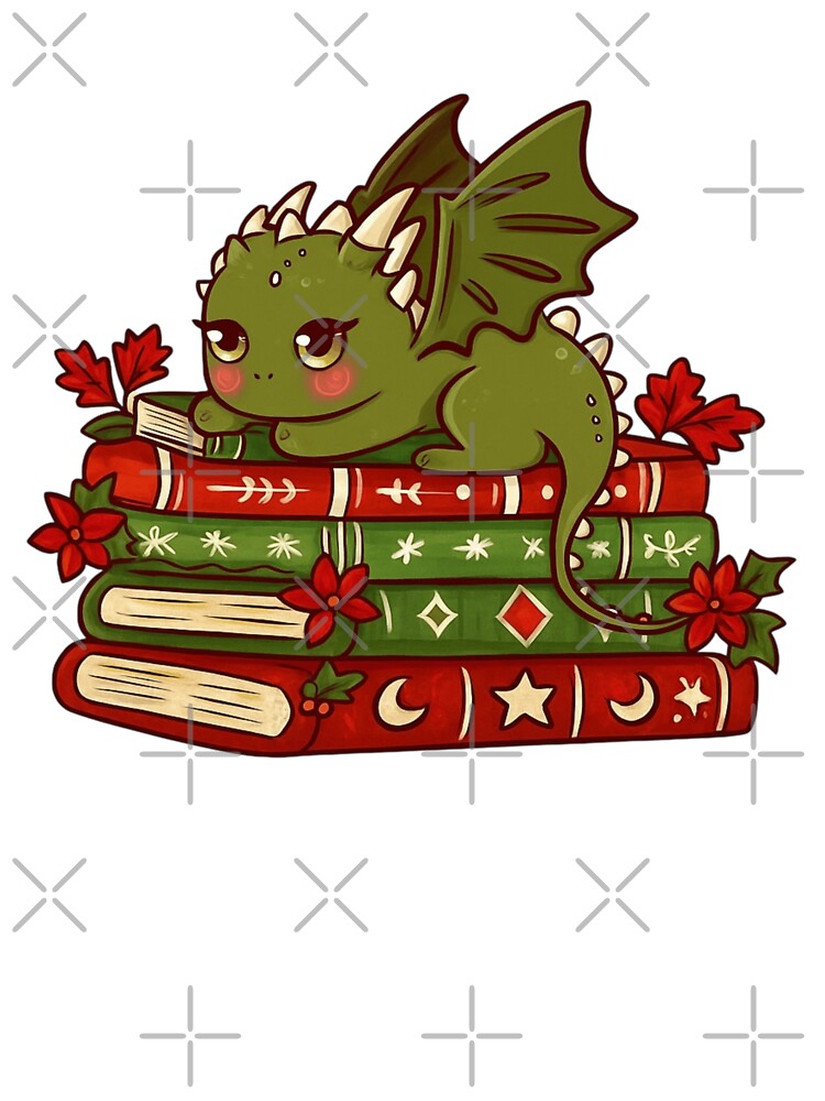 Bookish Christmas Dragon on a pile of Books by BookishEve