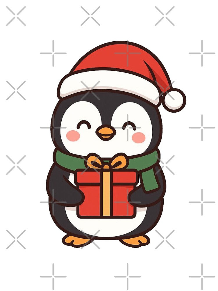 Christmas Penguin with Gift and Santa Hat – Festive Winter Character by Confuzz1ed