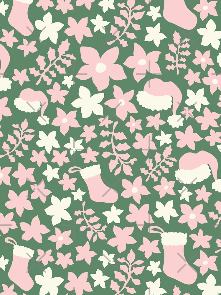 Pink and Green Boho Christmas Cabincore Floral Pattern by blomastudios